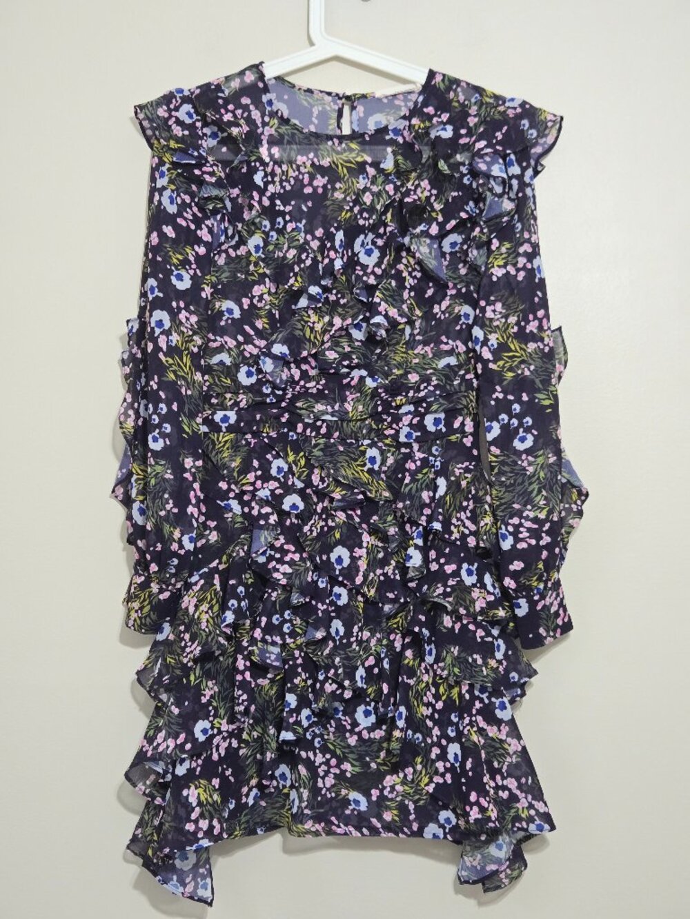 Isabel Marant Étoile Floral Ruffle Mini Dress Navy Pink Blue Floral Size EU 36